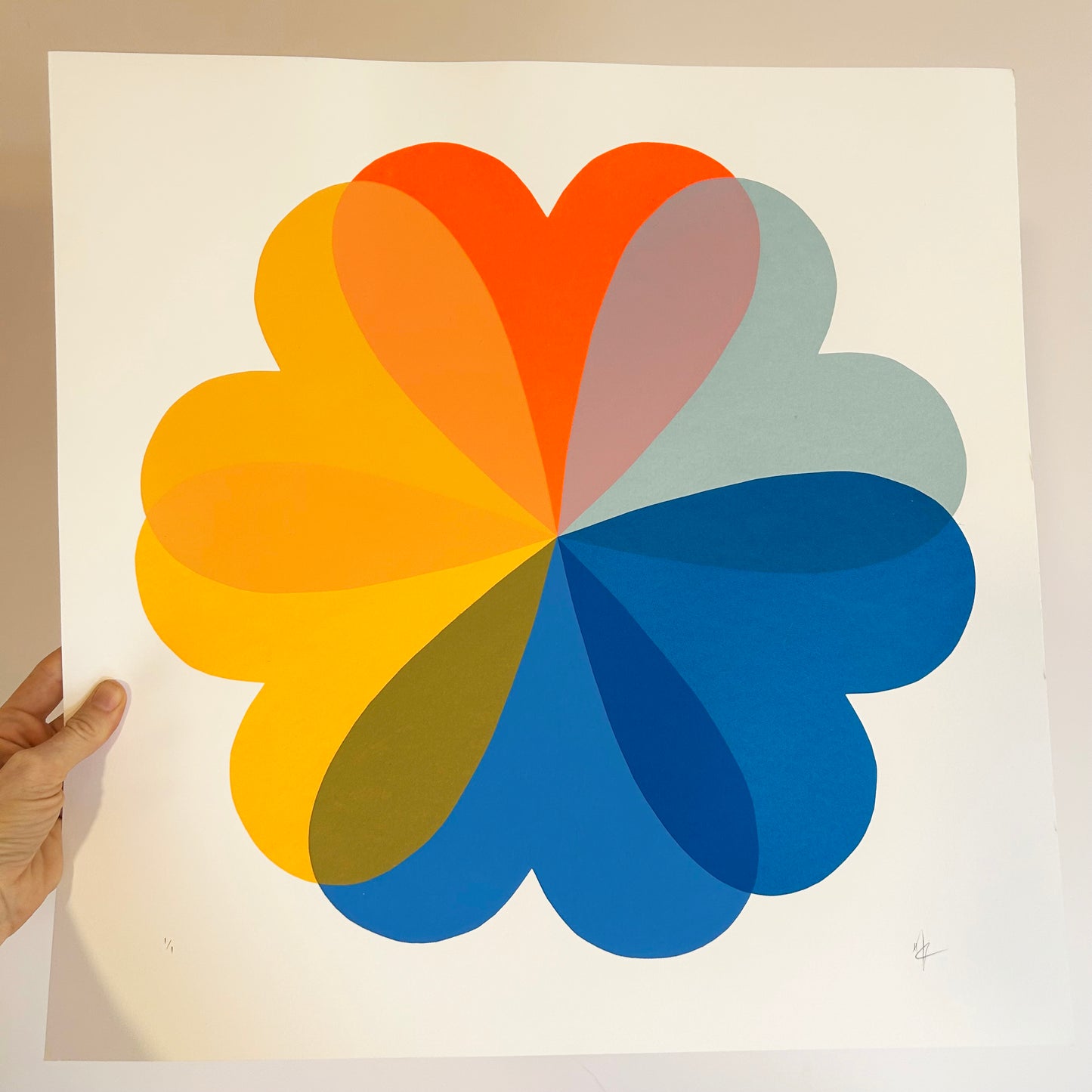 Large Hearts and Flowers | Double Orange and Blue