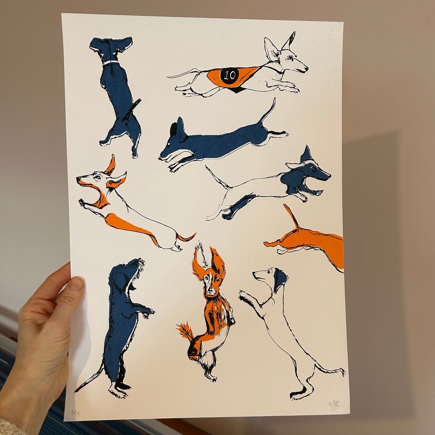 Dancing Dachshunds | Screen print | Orange and Blue