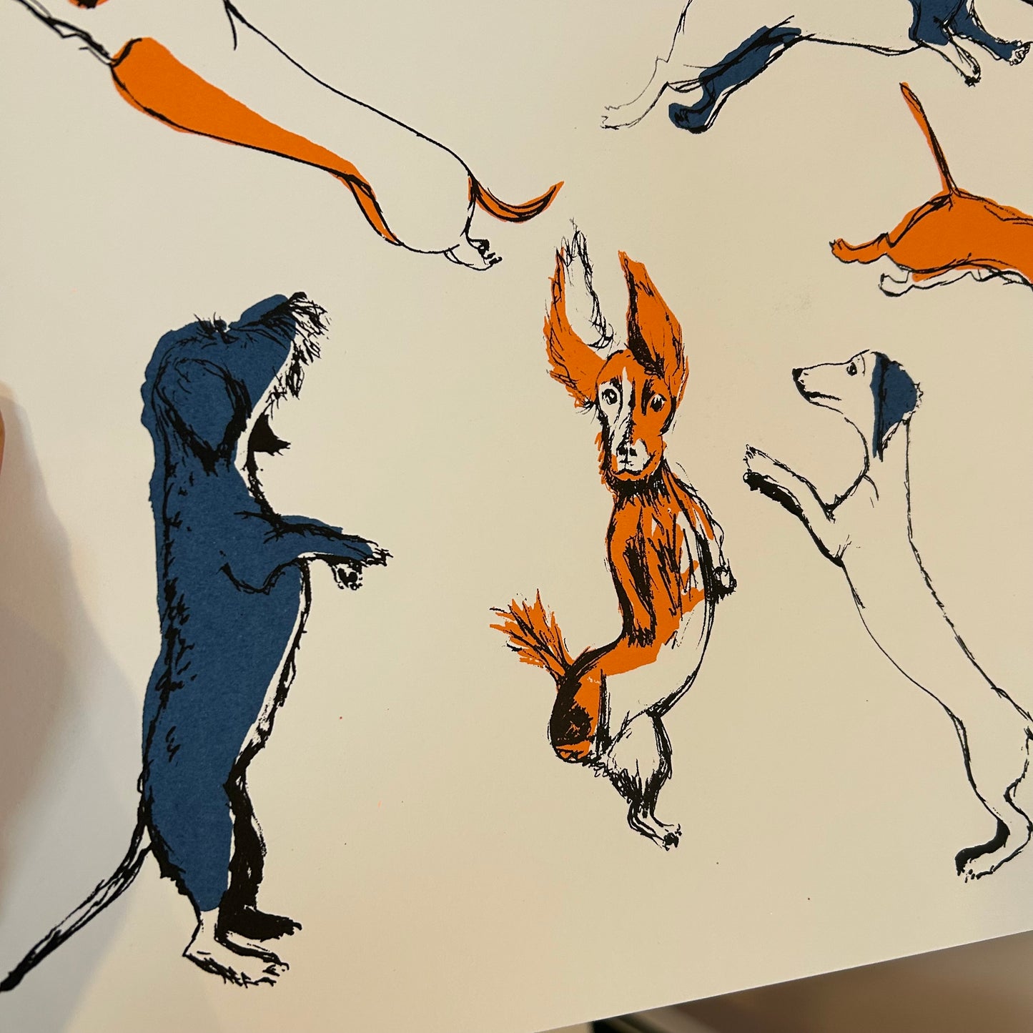 Dancing Dachshunds | Screen print | Orange and Blue