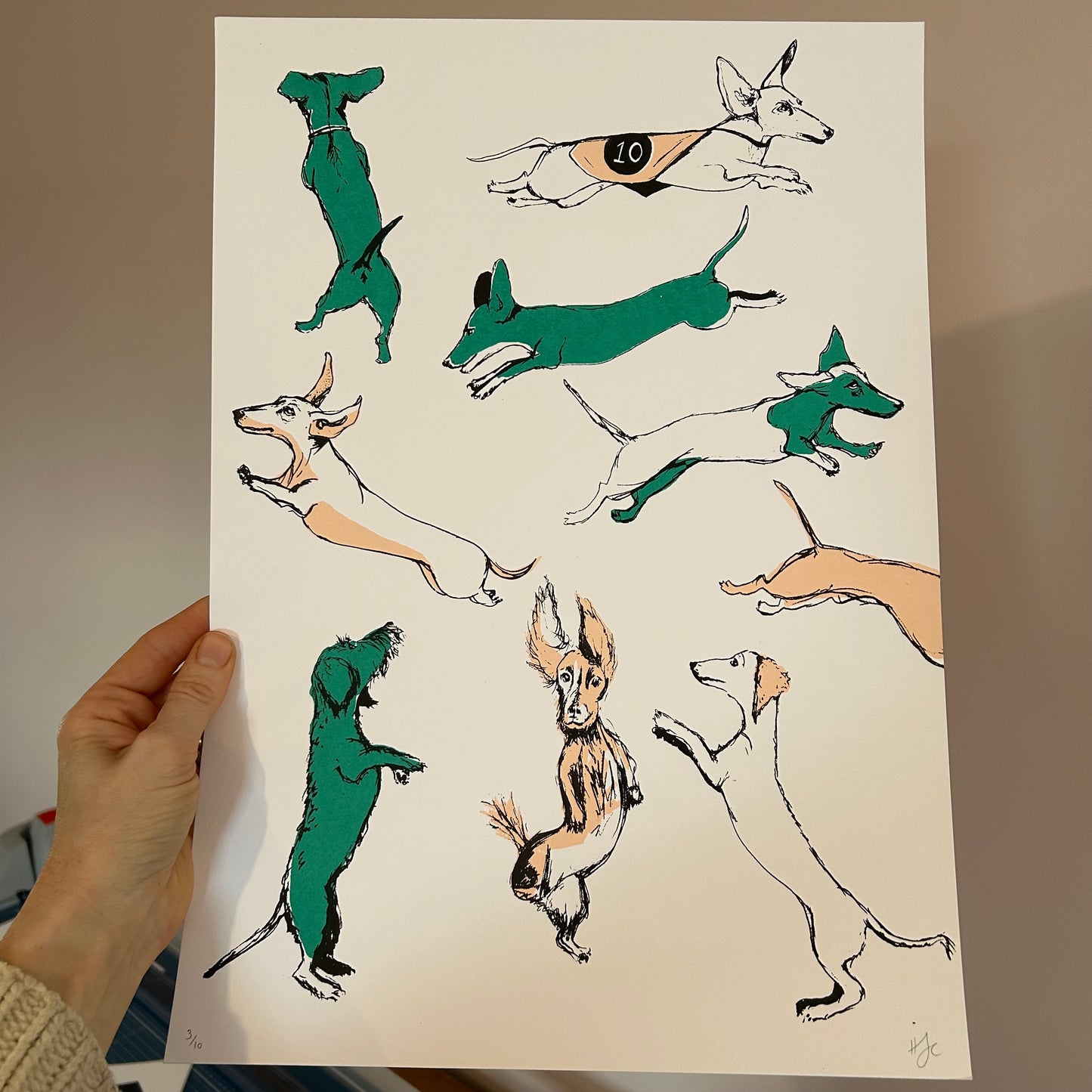 Dancing Dachshunds | Screen print | Pink and Green