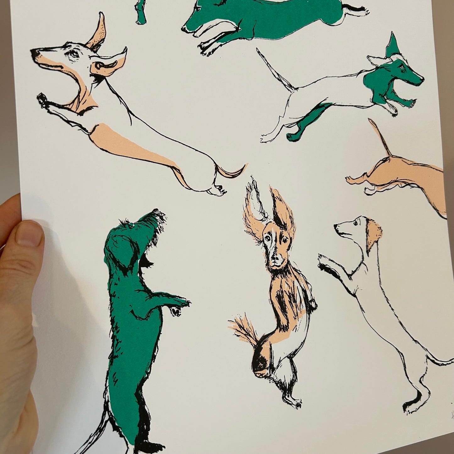 Dancing Dachshunds | Screen print | Pink and Green