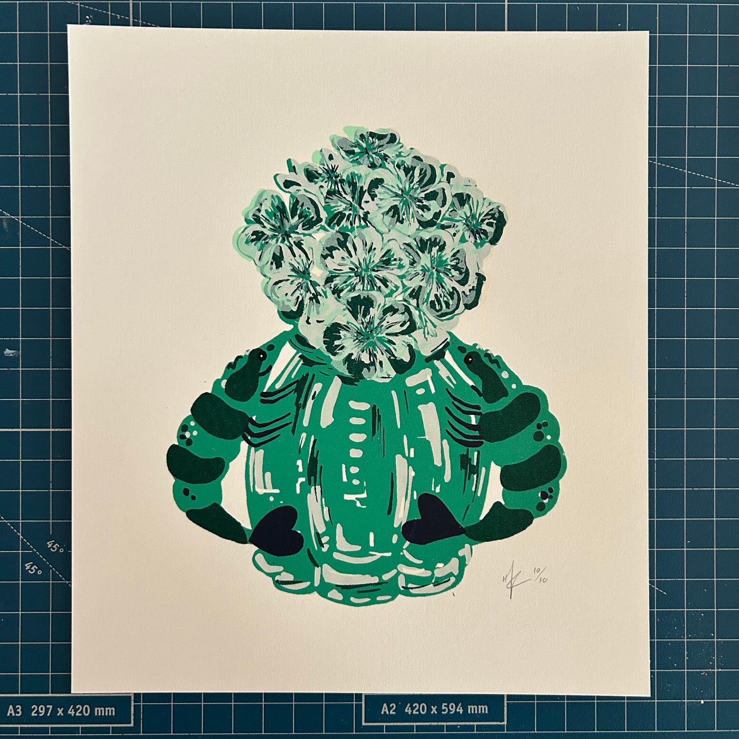 Green Prawn Vase | Screen Print (on White Paper)