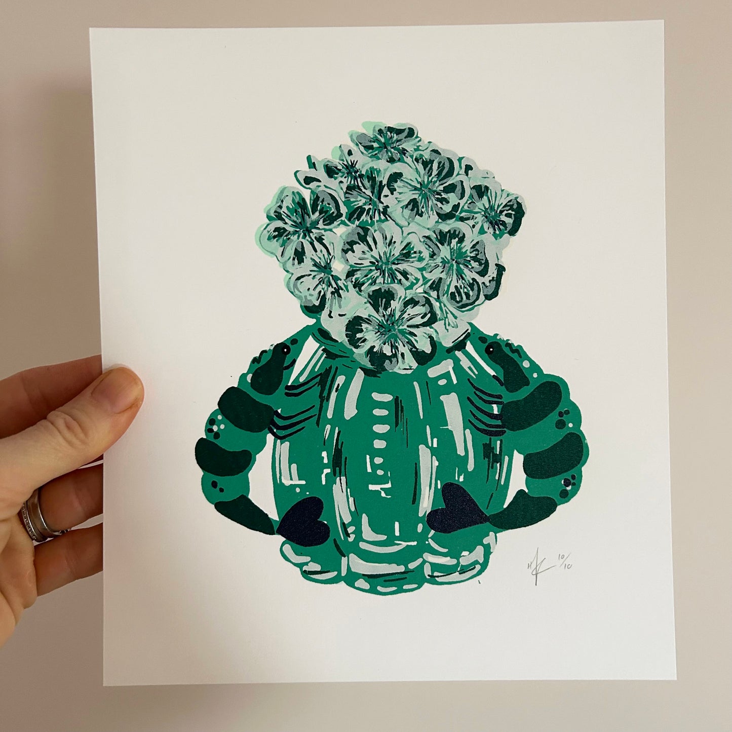 Green Prawn Vase | Screen Print (on White Paper)