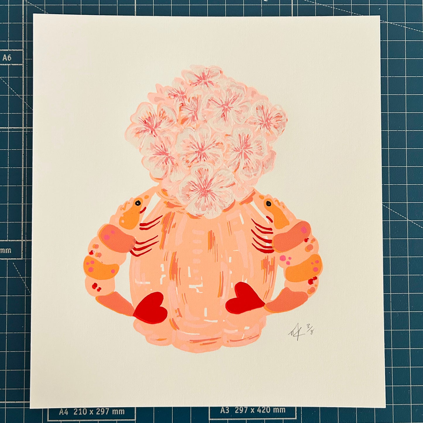 Peach Prawn Vase | Screen Print (on White paper)