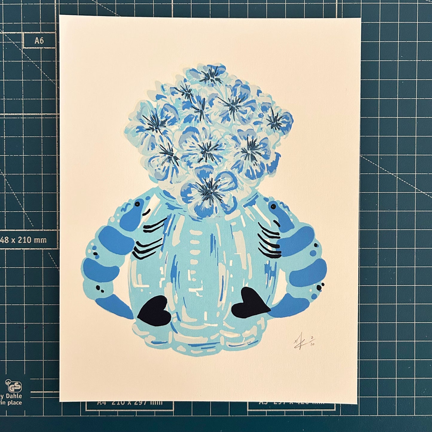 Blue Prawn Vase | Screen Print (on White Paper)