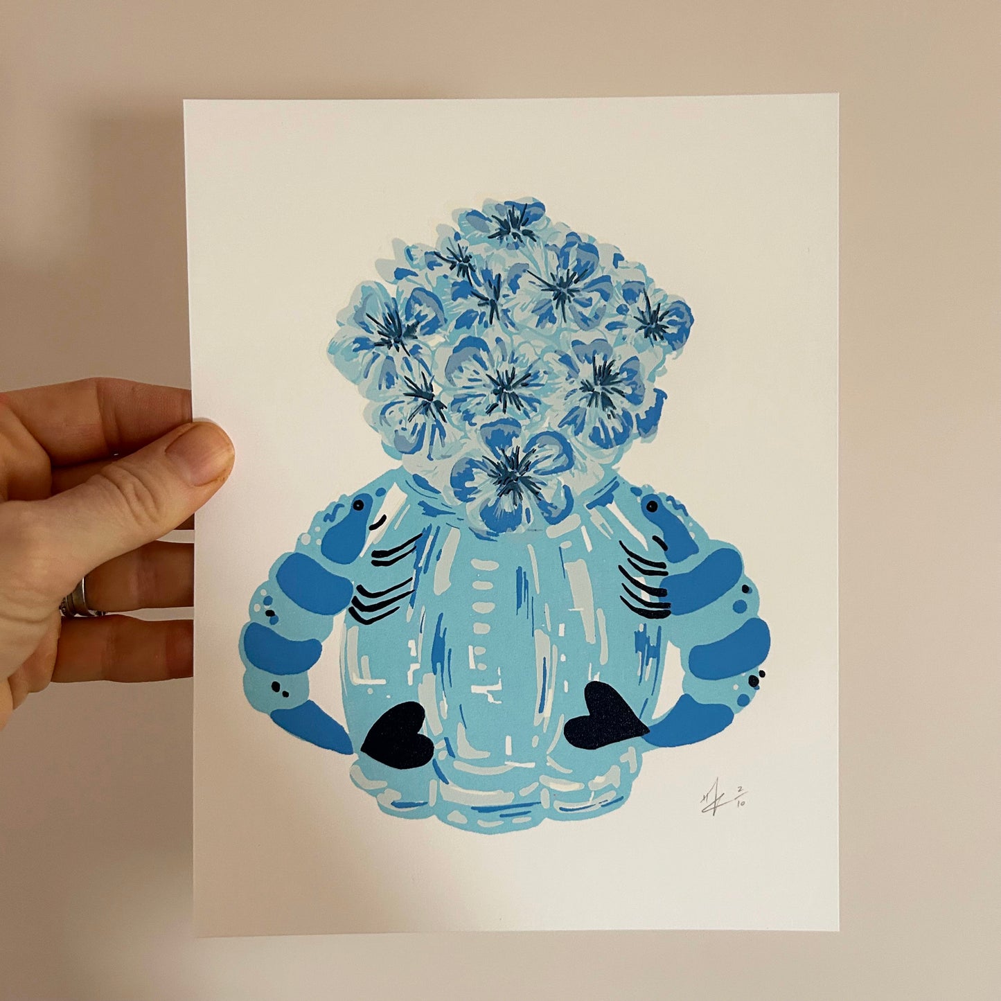 Blue Prawn Vase | Screen Print (on White Paper)