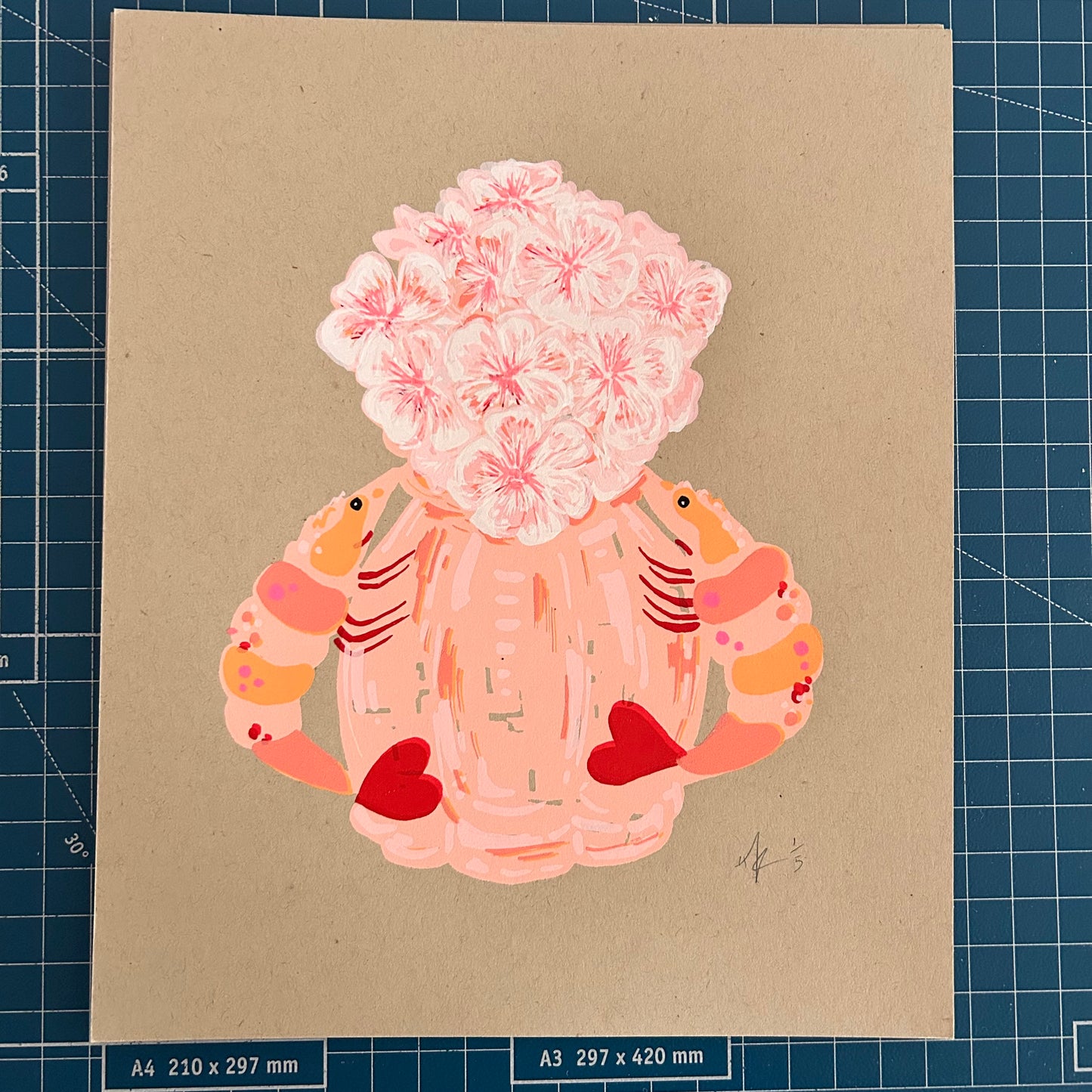 Peach Prawn Vase | Screen Print (on Recycled Paper)