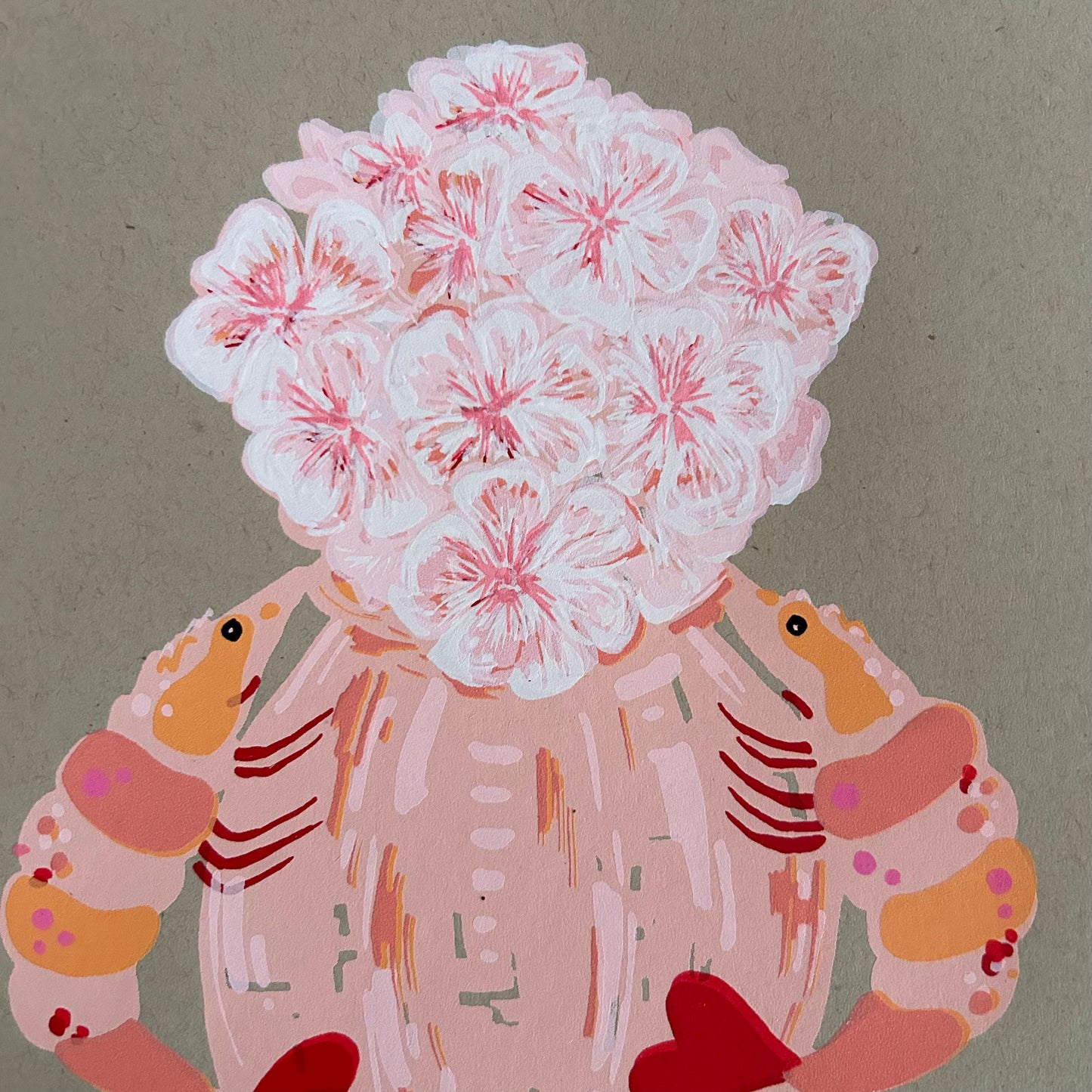Peach Prawn Vase | Screen Print (on Recycled Paper)