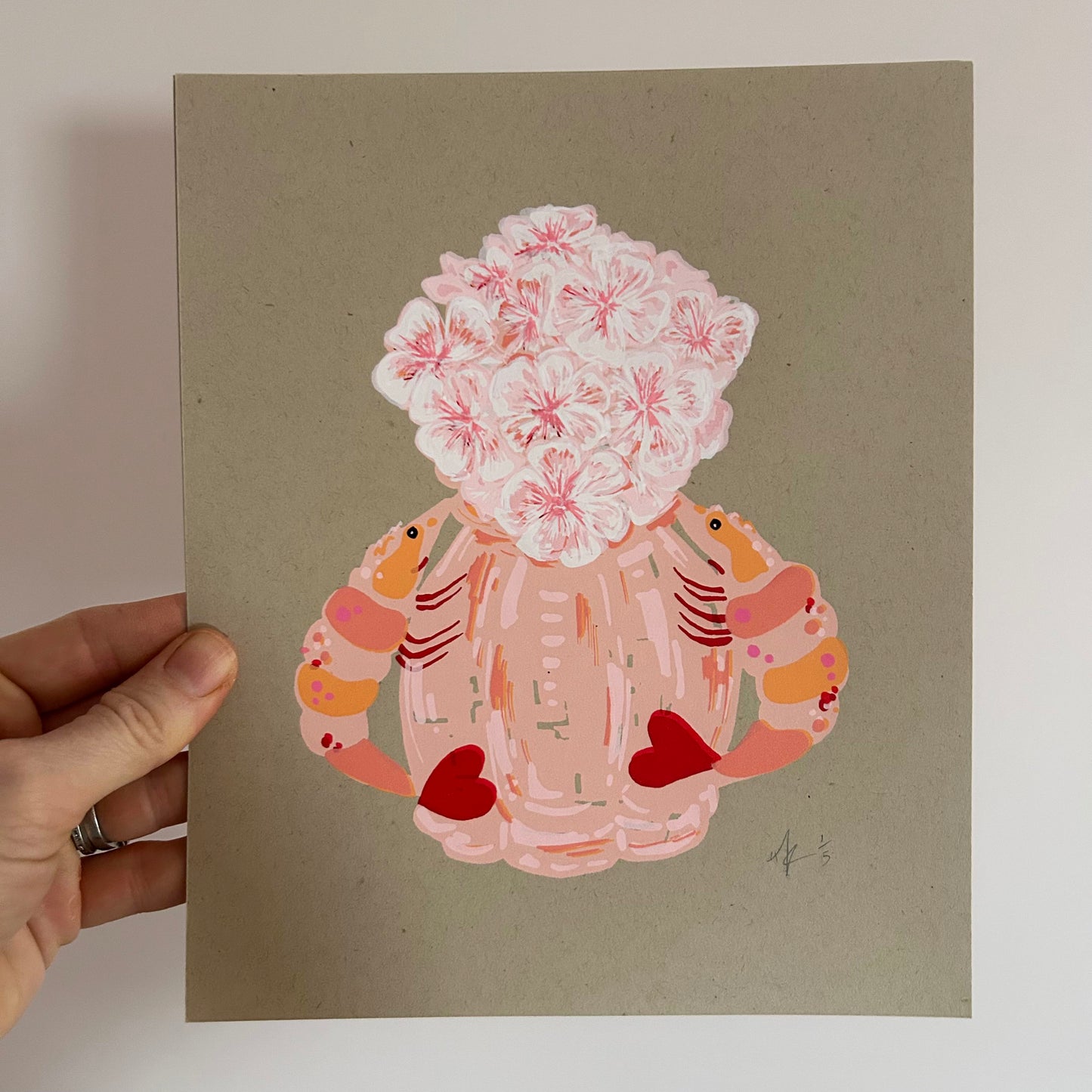 Peach Prawn Vase | Screen Print (on Recycled Paper)