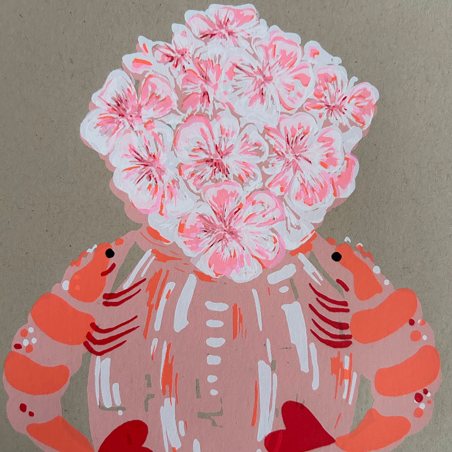 Orange & Pink Prawn Vase | Screen Print (on Recycled Paper)