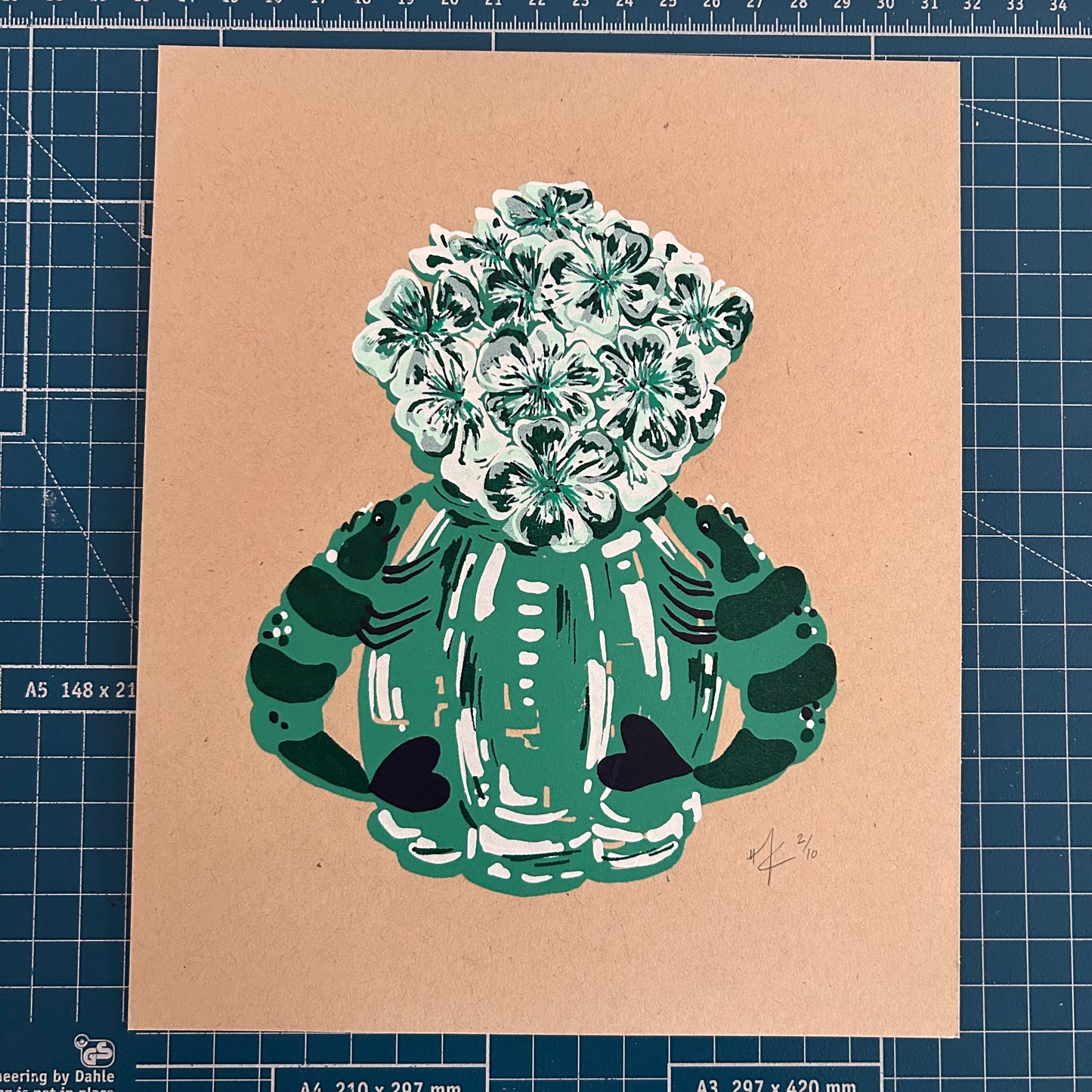 Green Prawn Vase | Screen Print (on Recycled Paper)