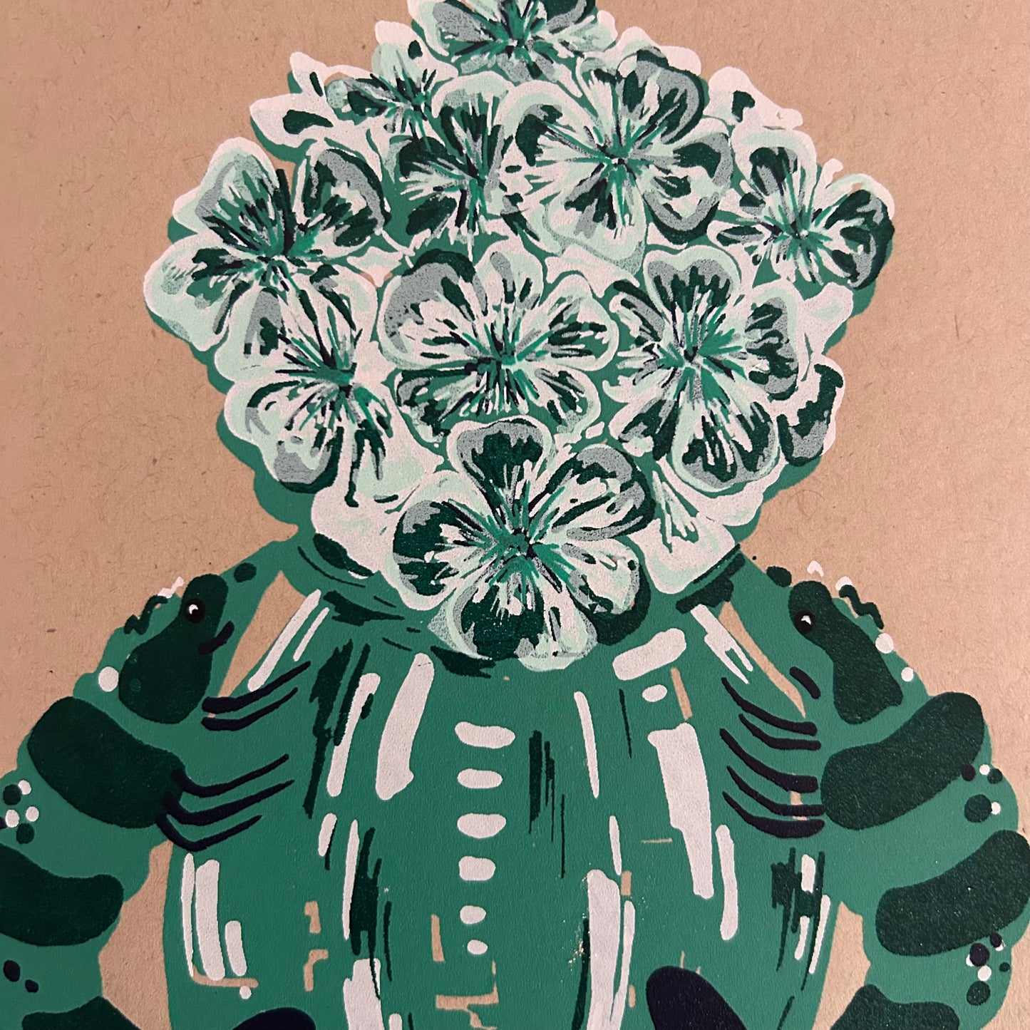 Green Prawn Vase | Screen Print (on Recycled Paper)