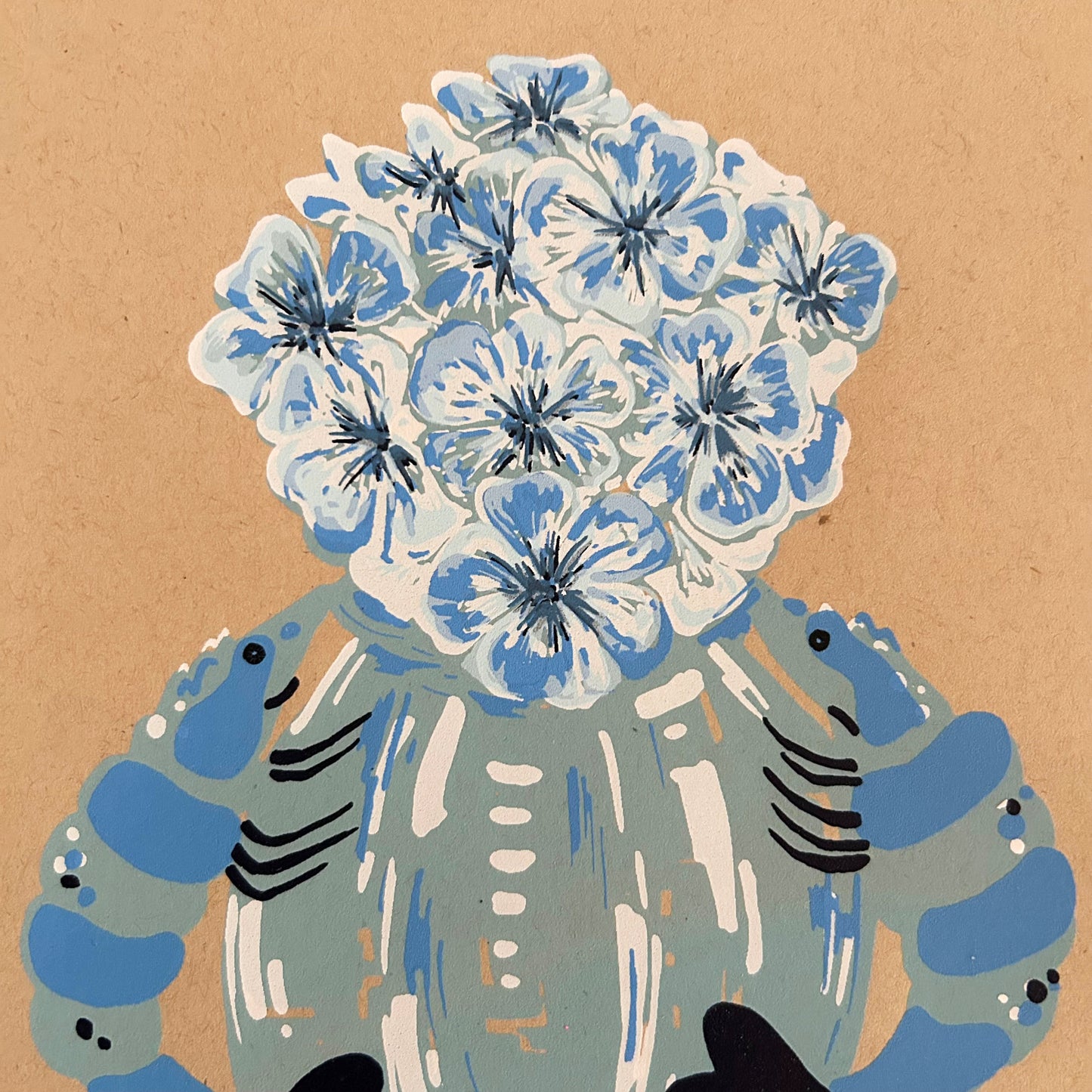 Blue Prawn Vase | Screen Print (on Recycled Paper)