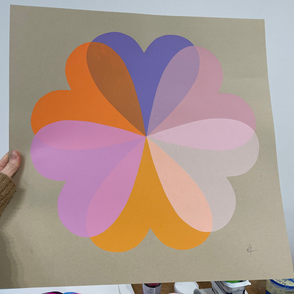Large Hearts & Flowers | Lilacs & Orange on Recycled Paper