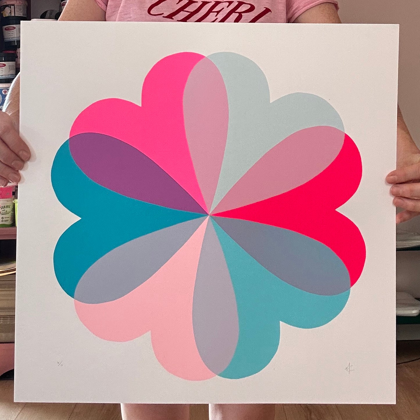 Large Hearts and Flowers | Teal and Pinks | NEW