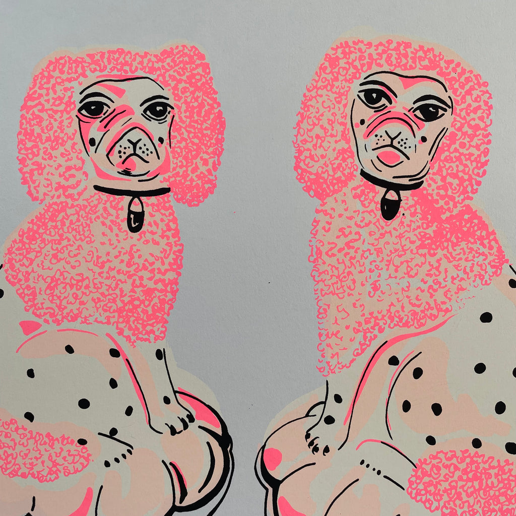 China Dogs | Screen Print | Pink on Grey Paper