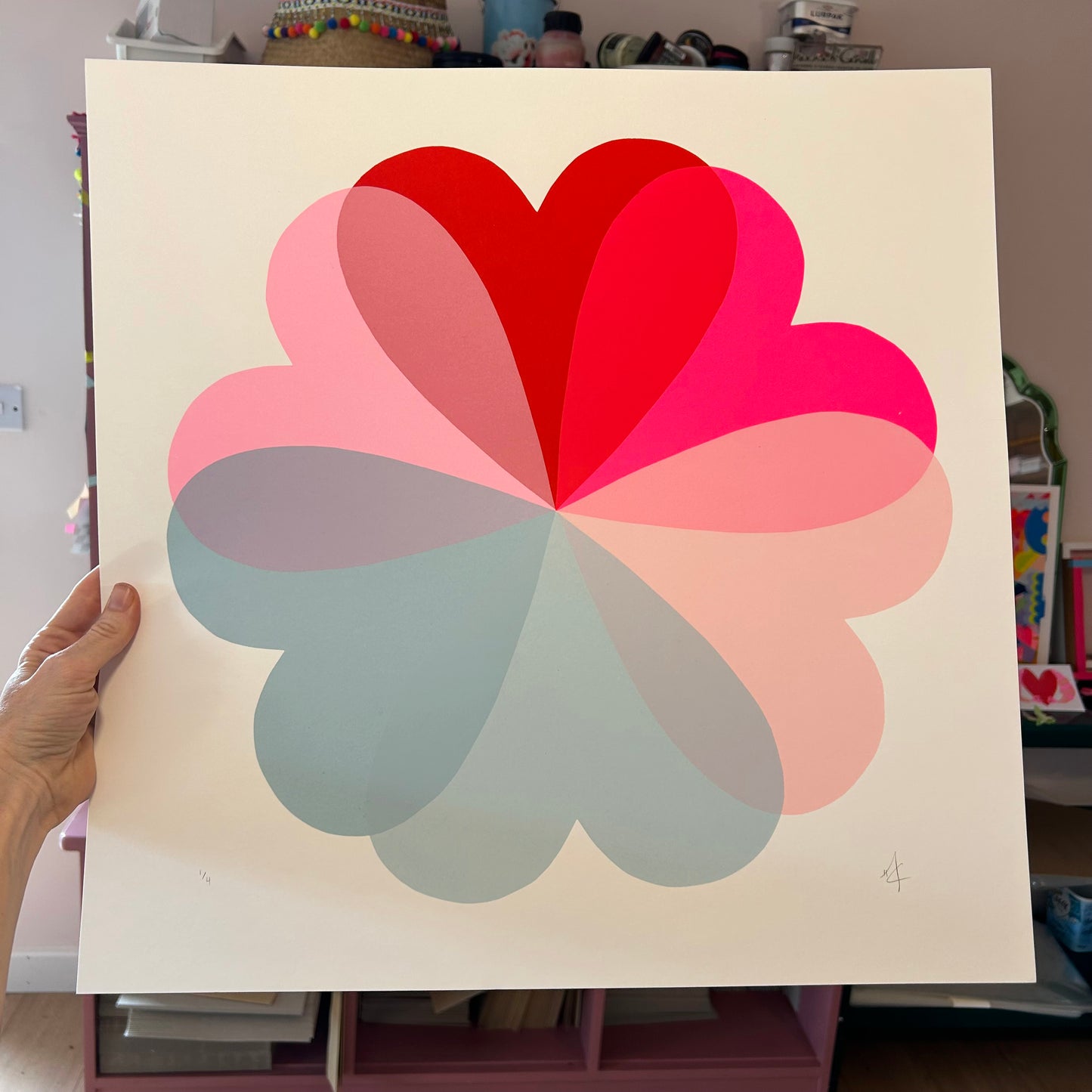 Large Hearts and Flowers | Red + Sky Blue