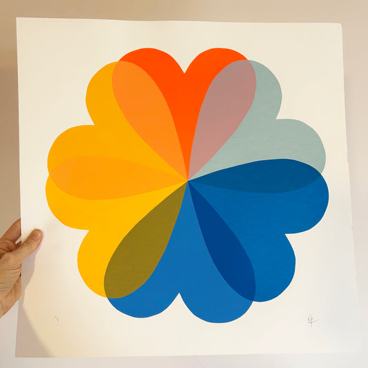 Large Hearts and Flowers | Double Orange and Blue