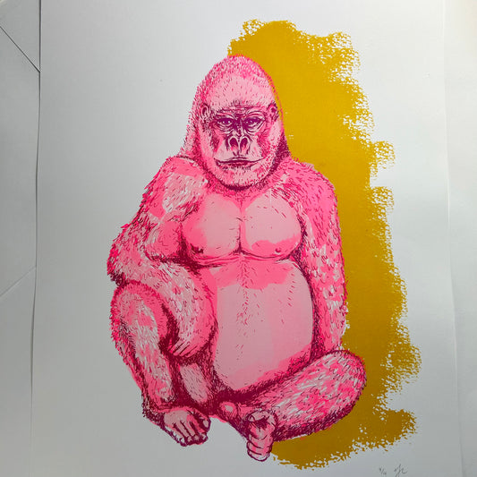 Pink Gorilla with Yellow | Screen Print