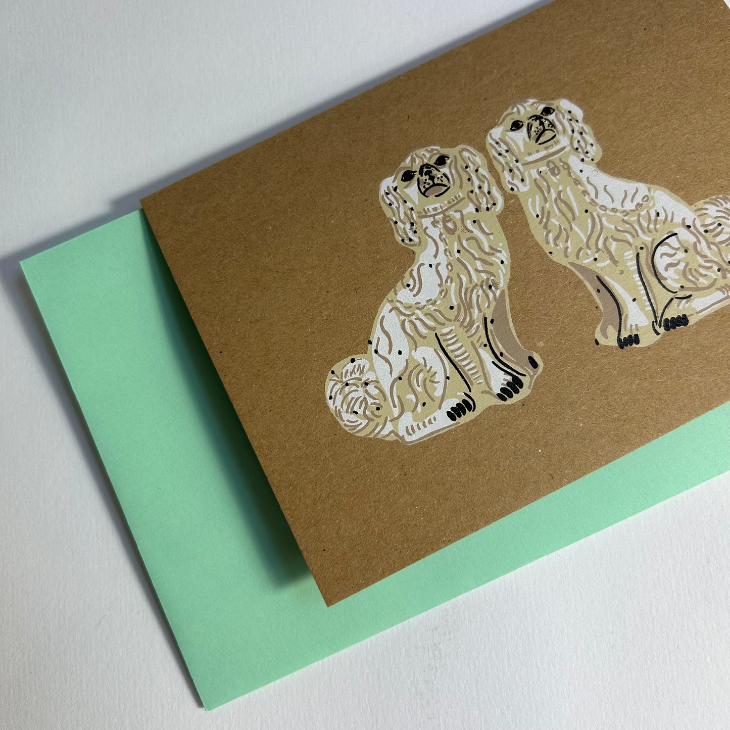 China Dogs | Hand Printed Card on Recycled