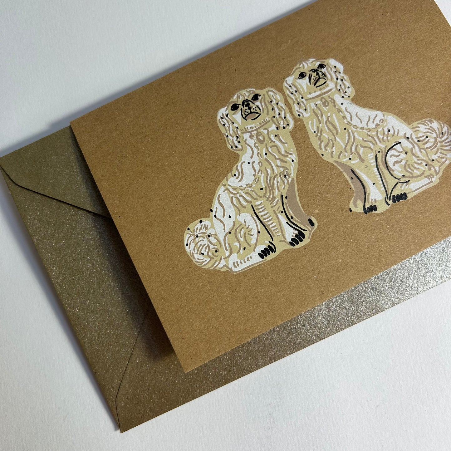 China Dogs | Hand Printed Card on Recycled