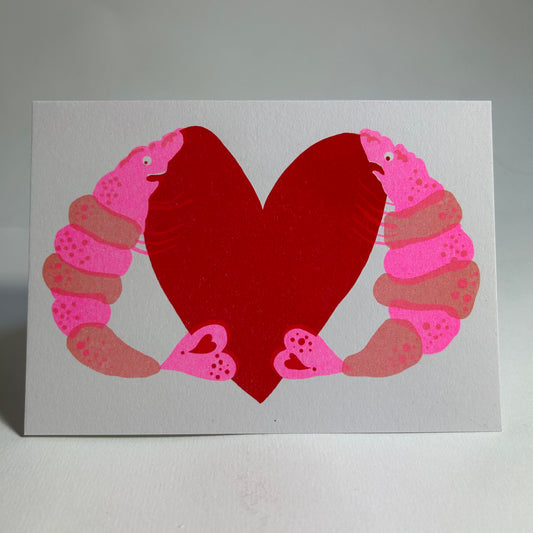 Prawn Love Greetings Card | Riso Print