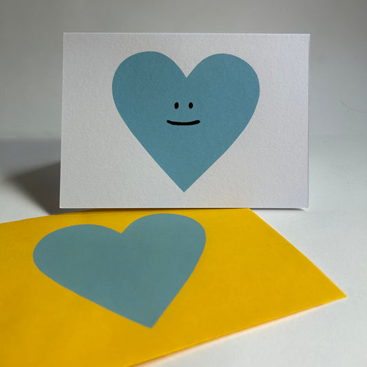 Happy Heart Blue | Hand Screen Printed Card