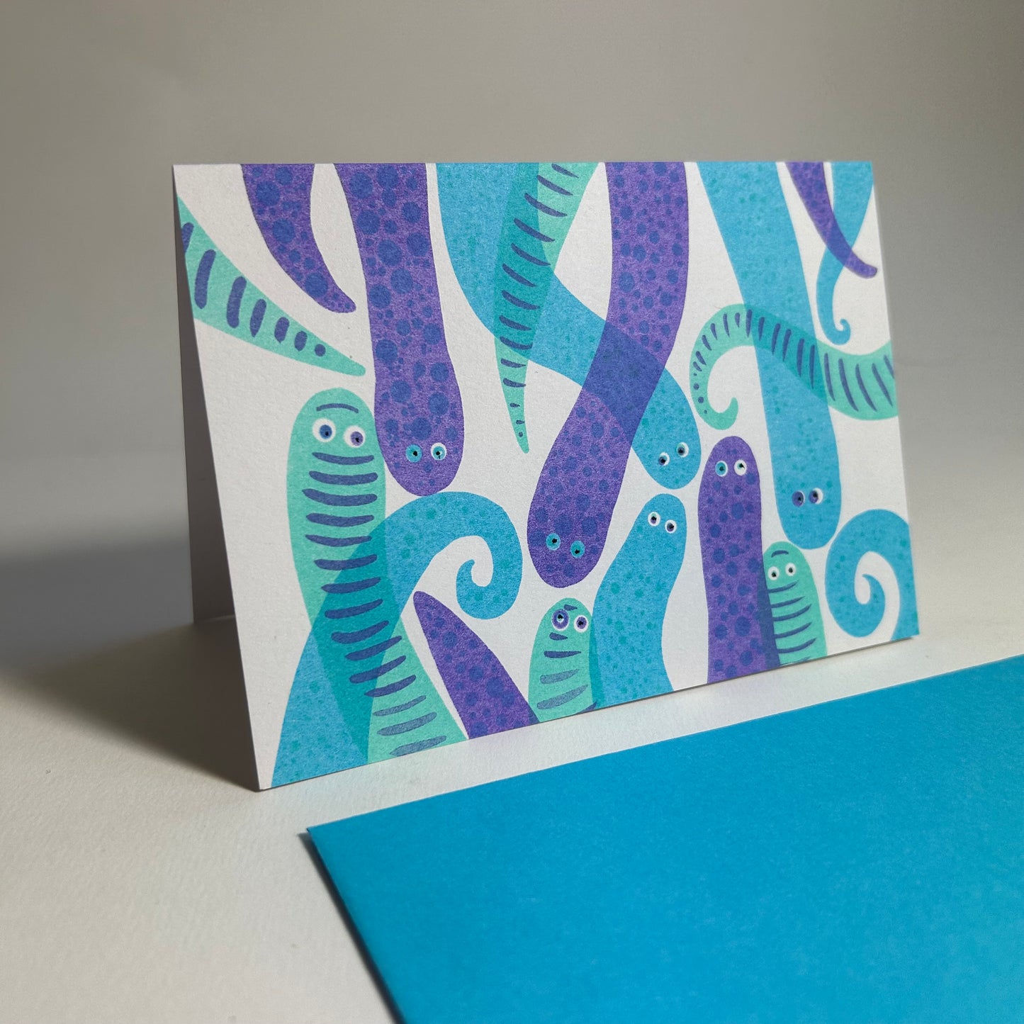 Funny Worm Creatures Card | Riso Print