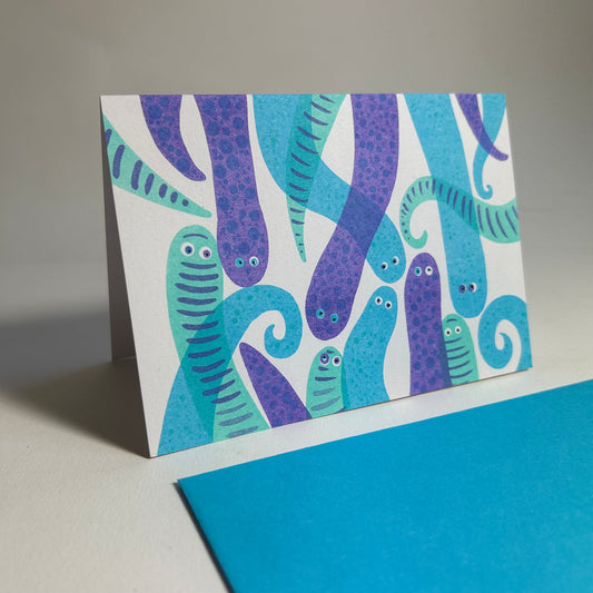 Funny Worm Creatures Card | Riso Print