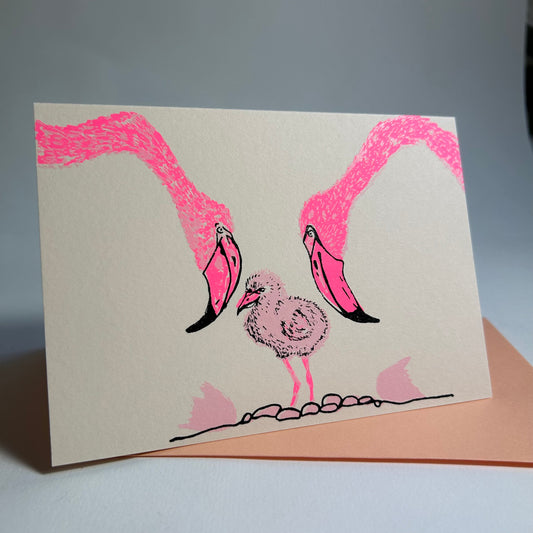 Flamingo "New Baby" | Hand Printed Card