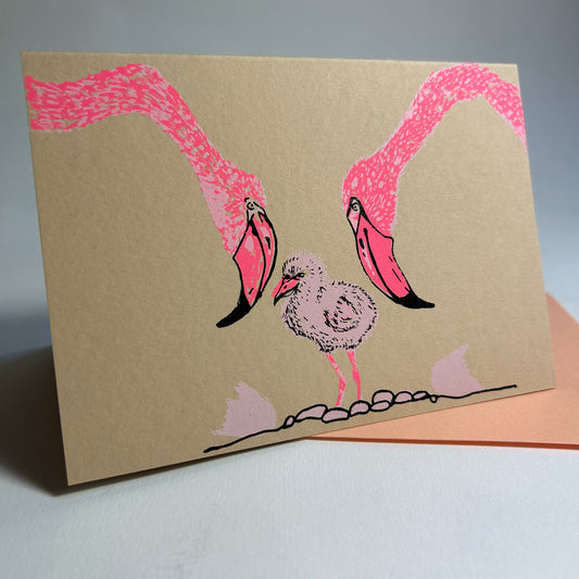 Flamingo "New Baby" | Hand Printed Card