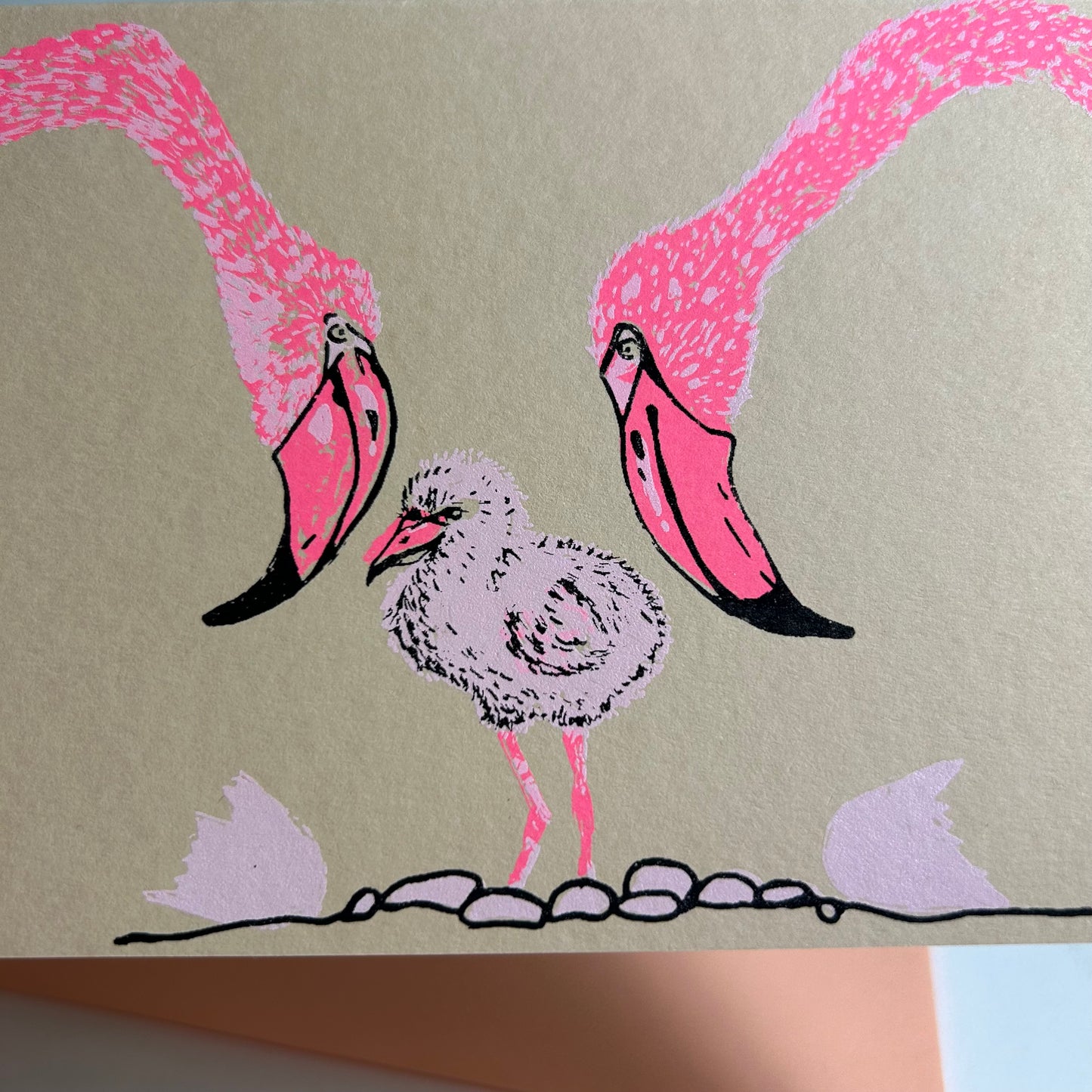 Flamingo "New Baby" | Hand Printed Card