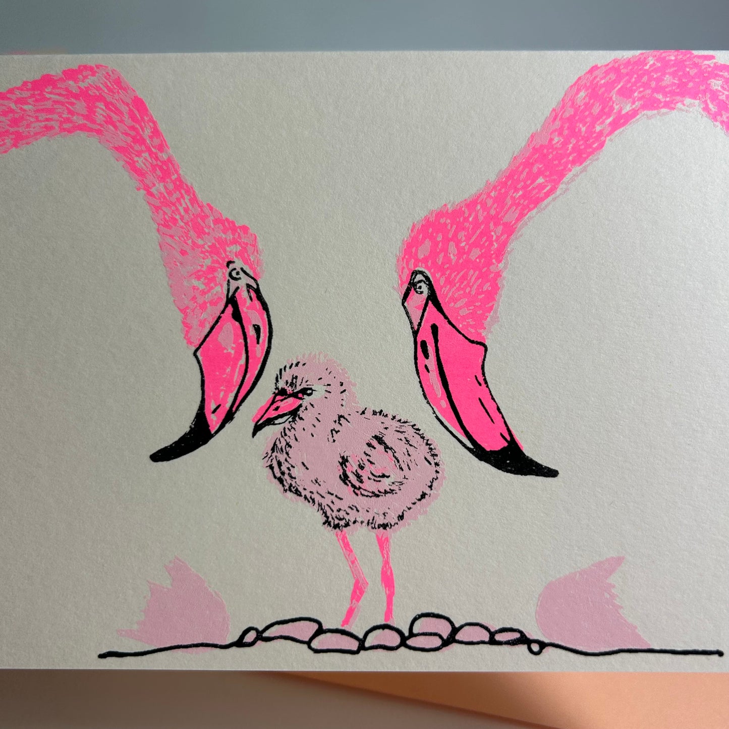 Flamingo "New Baby" | Hand Printed Card