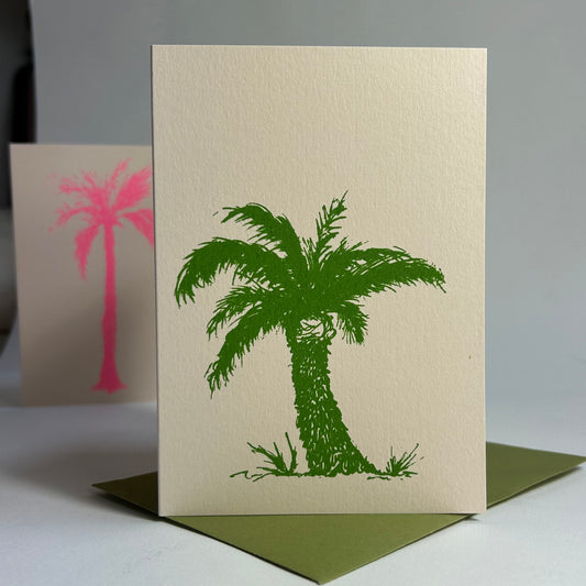 Green Short Palm Tree | Hand Screen Printed Card