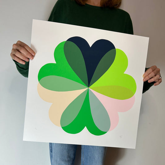 Large Hearts and Flowers | Navy Green