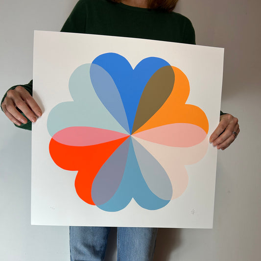 Large Hearts and Flowers | Orange and Blue