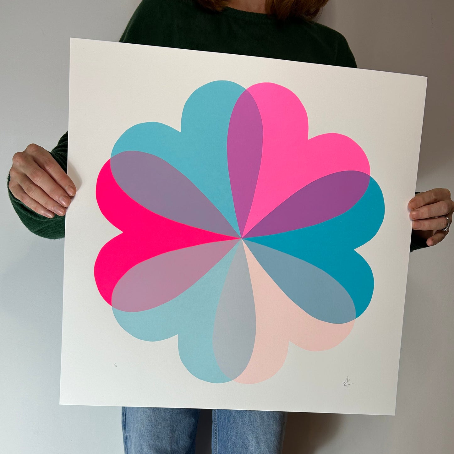 Large Hearts and Flowers | Teal and Pinks