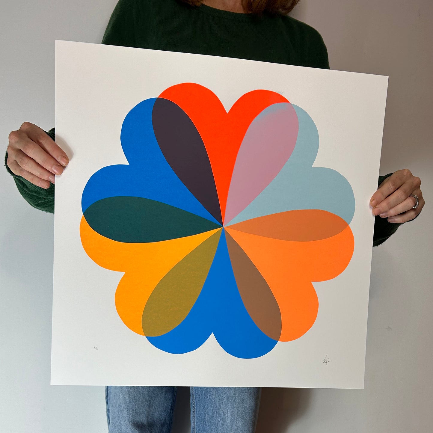 Large Hearts and Flowers | Orange and Blue