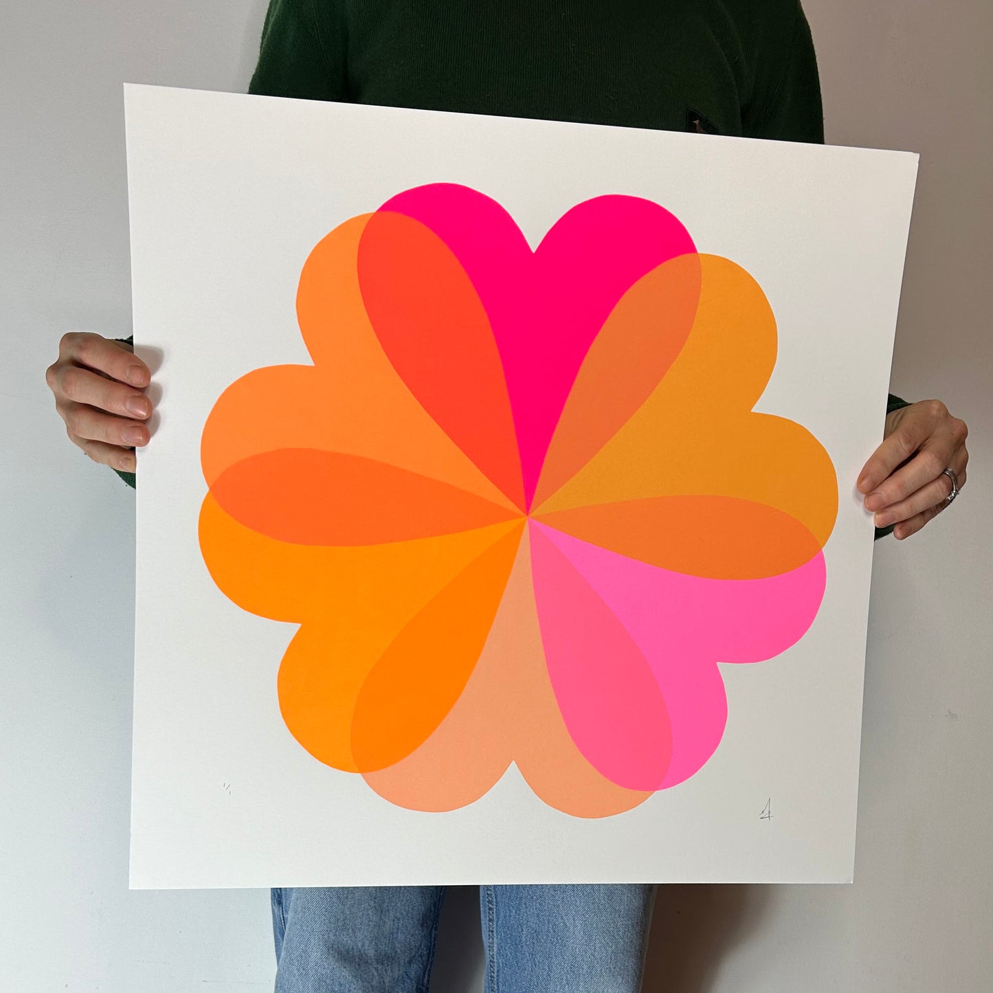 Large Hearts and Flowers | Orange and Pink 1/1