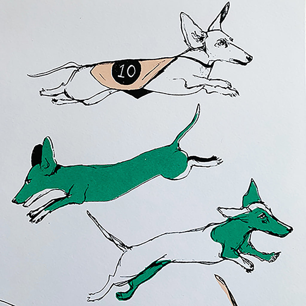 Leaping Dachshunds Screen Print | Green + Pink