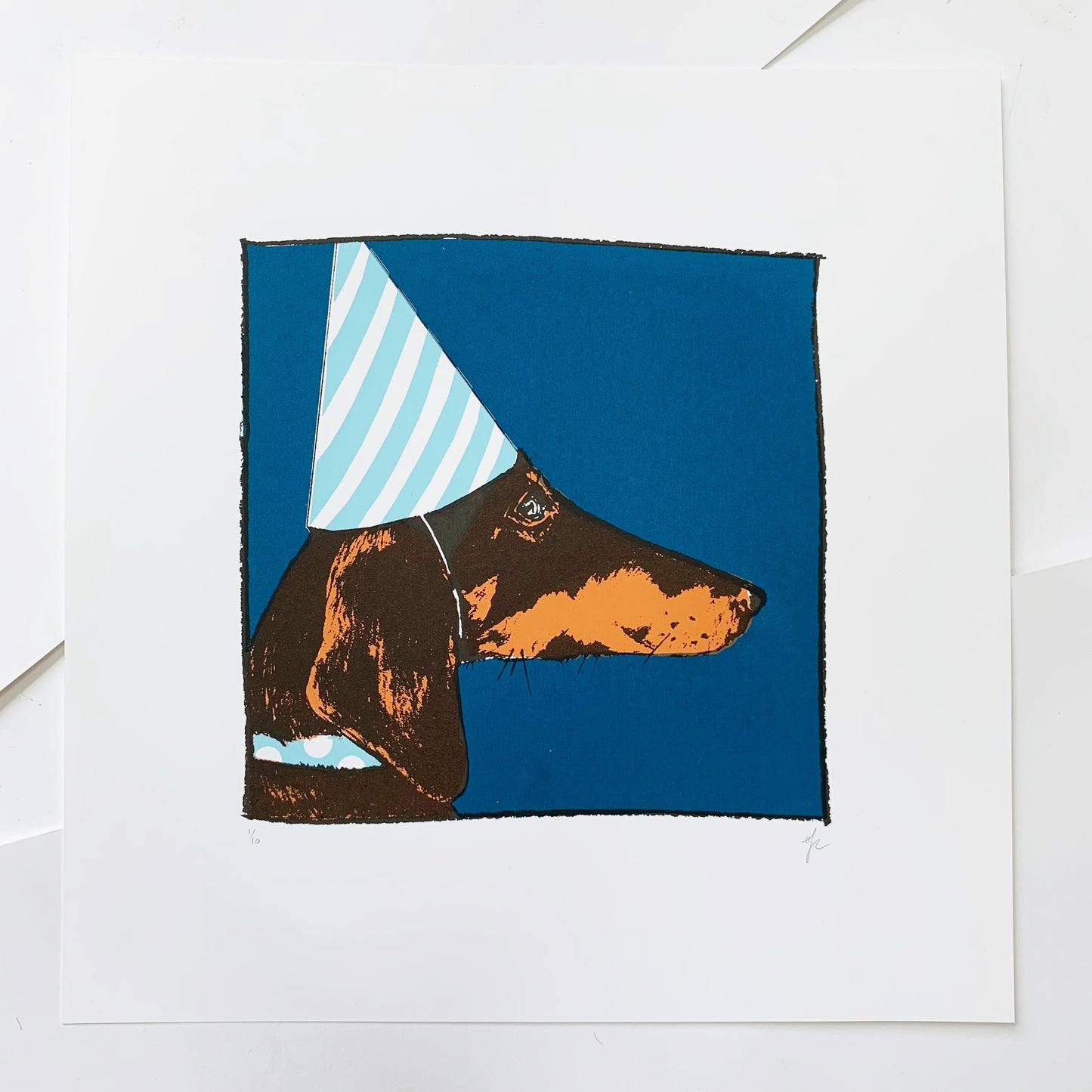 Dachshund in a Party Hat Screen Print | Blue