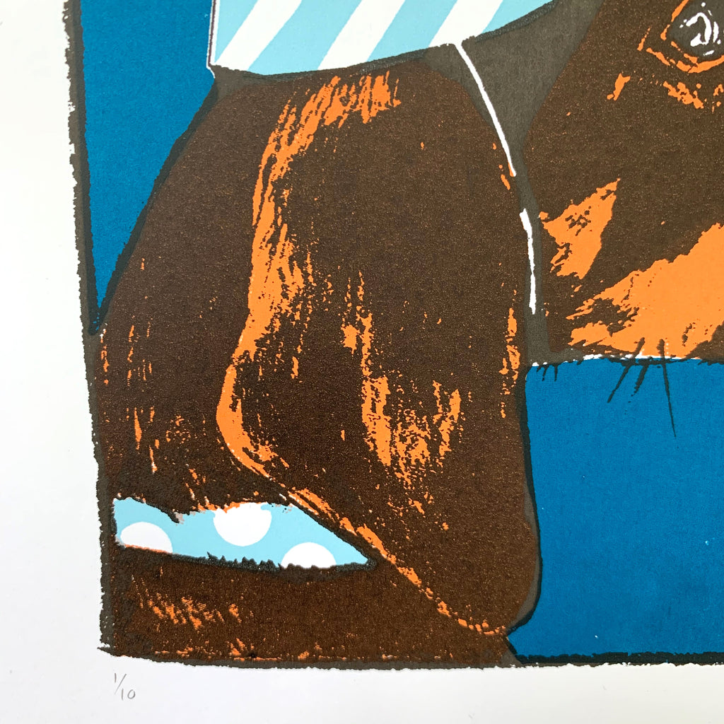 Dachshund in a Party Hat Screen Print | Blue