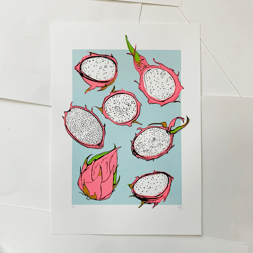 Hannah Carvell, Dragon Fruit Screen Print, Neon Pink