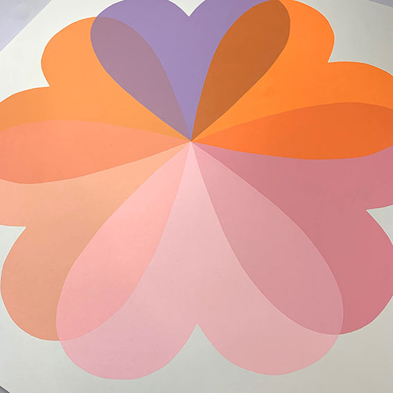 Hannah Carvell, Screen Print, Orange Lilac Hearts and Flowers