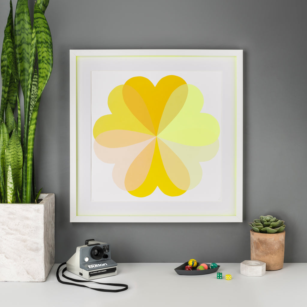 Hannah Carvell, Sunshine, Yellow Hearts and Flowers, Screen Print